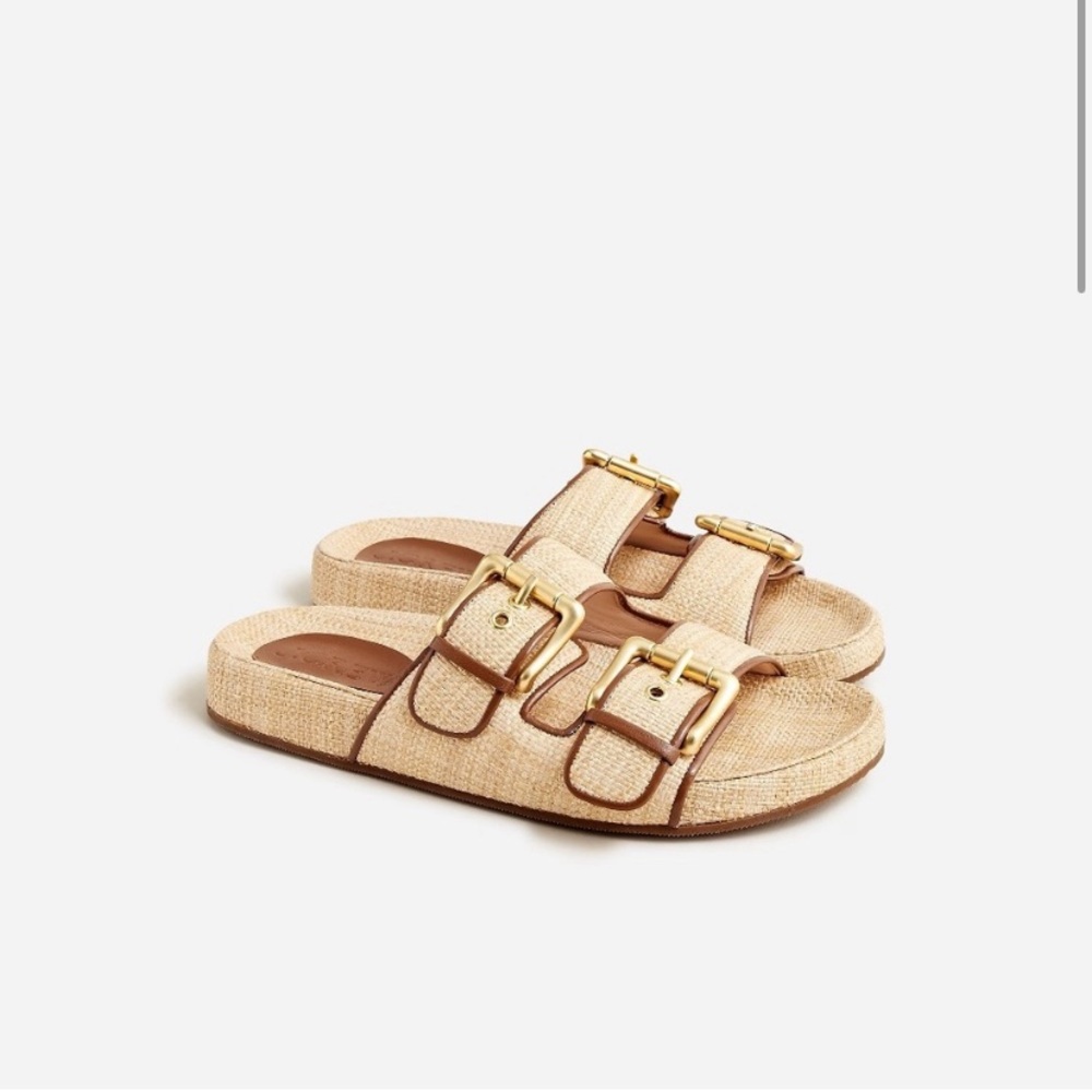 J.Crew Two-strap woven raffia buckle sandals